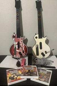 Wii Konsole Bundle Guitar Hero Spiele + Controller + Gitarren + Kabel + getestet!! - Bild 1 von 5