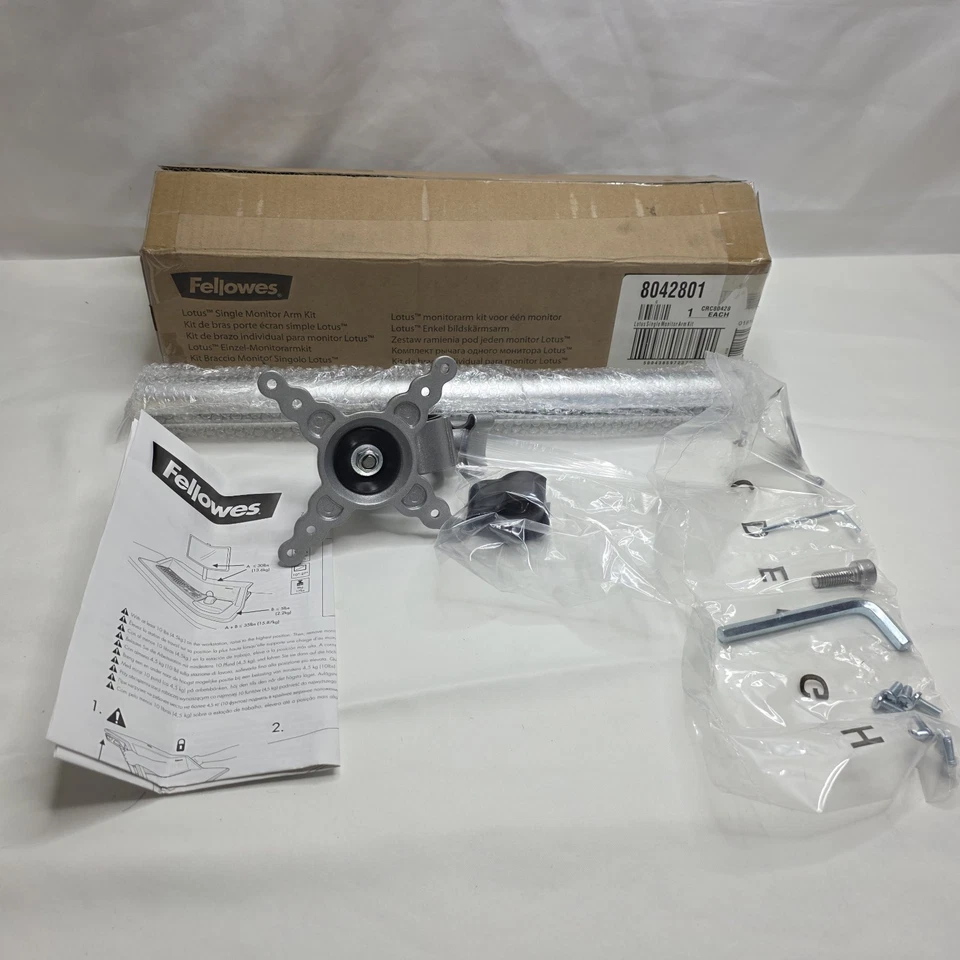 Fellowes Lotus Single Monitor Arm Kit Silver 8042801 - Image 1 of 4