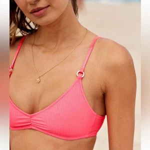 Aerie Damen Hot Pink Beach Babe Glanz Gerippt Voop Bikini Oberteil Neu mit Etikett - Bild 1 von 5