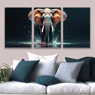 3pcs Colorful Elephants Splashing Wall Art Canvas Unframed/Framed - Image 1 of 4