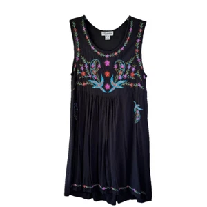Signature JMB Black Sleeveless Embroidered Midi Dress Size 1X Boho - Picture 1 of 10