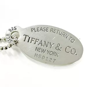 Tiffany & Co Tag Ball Chain Oval Pendant Necklace From Japan - Picture 1 of 6