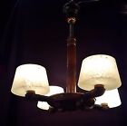 French Art Deco 4 Light Chandelier With Blackened Copper And Wood
