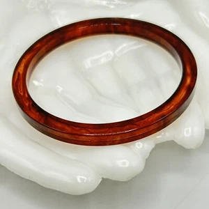 Vtg Chunky Thick Amber Lucite Bangle Bracelet 1/4” Thick Swirl Faux Tortoise 70s - Picture 1 of 4