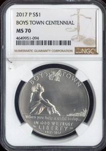 2017-P Boys Town Silver Dollar NGC MS70 CRACKED HOLDER AS IS NO RETURN - Picture 1 of 3