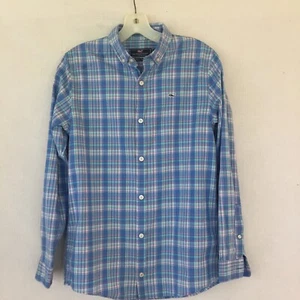 Vineyard Vines Button Up Whale Shirt Boys Sz L (16) Multicolor Check 100% Cotton - Picture 1 of 5