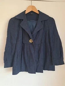 Linen-Viscose Jacket Blazer UK8 Smart Navy Blue 3/4 Sleeves - Picture 1 of 12