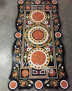 Rectangle Black Marble Meeting Table Top Unique Design Inlay Work Dining Table - Picture 1 of 4