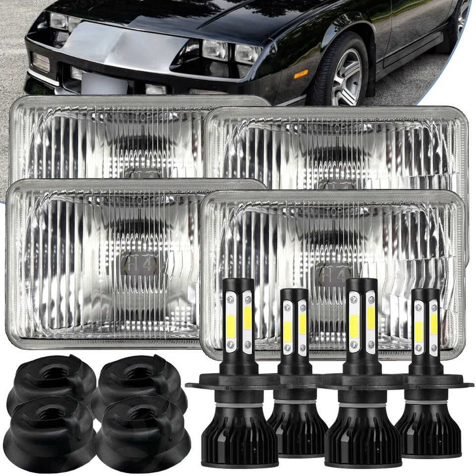 Juego de faros de bombilla LED HID con lente de vidrio/faro de metal de stock 4X6 6k Foto 1 de 4