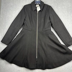 ASOS Overcoat Womens 10 Tall Black Trench Topcoat Long Pockets Full Zip NWT - Picture 1 of 9