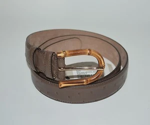NWT GUCCI MENS OSTRICH LEATHER SILVER HARDWARE BAMBOO BELT SIZE 80 32 - Picture 1 of 7