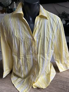 Chicos Yellow Striped Button Down Front 3/4 Sleeve Shirt Top Women’s Size 2 - Picture 1 of 5