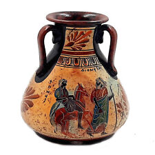 Ancient Greek Pottery vase 15cm , with 3 handles,God Dionysus with God Hermes