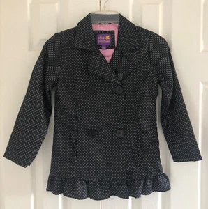 PINK PLATINUM Black & White Polka Dot Lined Rain Coat - Size 6X  - Picture 1 of 10
