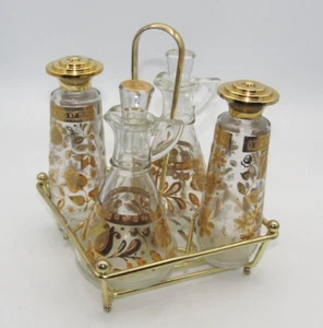 MID-CENTURY MODERN CULVER SIGNED GLASS "CHANTILLY" CRUET SET w/CADDY (5-PC SET) - Picture 1 of 7