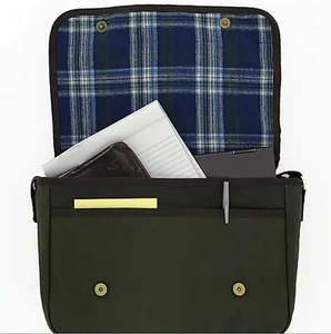 Borsa messenger per computer portatile verde muschio blu plaid cinghie di regolazione tela robusta - Foto 1 di 2