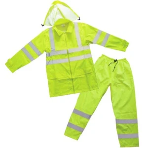 3X Large Klasse 3 Hi Vis Sicherheit Regenanzug belüftet Achseln Kapuze Langarm - Bild 1 von 2