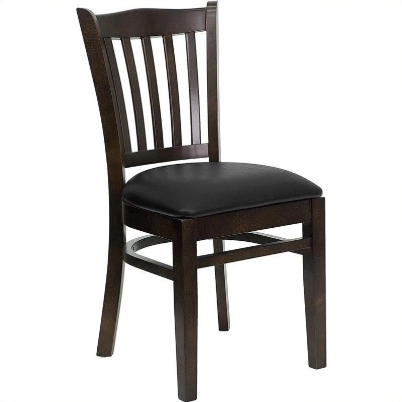 Hercules Series Vertical Slat Back Walnut Wood Restaurant Chair Black Vinyl Seat