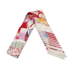 HERMES Twilly MarbleSilk "Exlibris" Silk100% Rose/Blanc/Blue H064066S - Picture 1 of 8