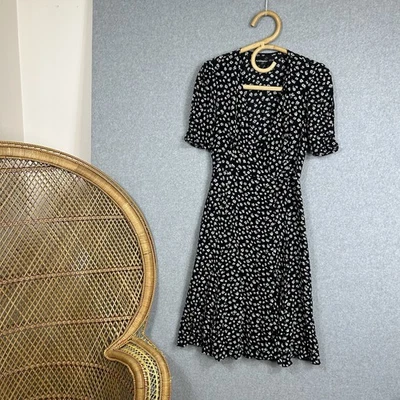 Reformation Dress Size S Viscose Black White Floral Flower Print Wrap  - Image 1 of 4