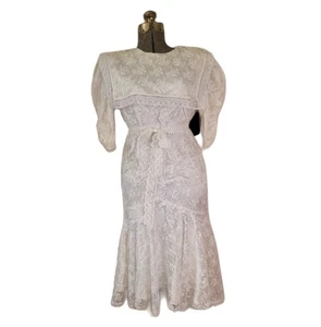 Vintage 80s Jessica Mcclintock Gunne Sax White Lace Dress Bridal Mermaid Drop XS - Picture 1 of 14