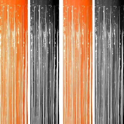 Cortinas con flecos de papel de oropel negro naranja para construcción fiesta de Halloween Foto 1 de 4