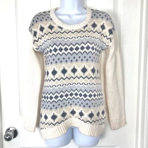 Old Navy Fair Isle Crew Neck Sweater Girls sz XL 14 Ivory Blue Gray - Picture 1 of 7