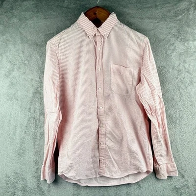 Camisa J.Crew Clásica Seersucker Abotonada Para Hombres M Rosa Blanco Rayas Orgánica Foto 1 de 4
