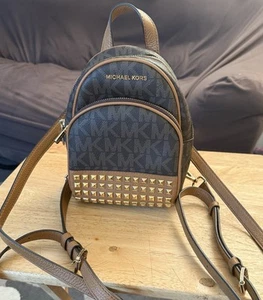 Michael Kors Small Abbey Brown Leather Gold Studded Backpack - Picture 1 of 11