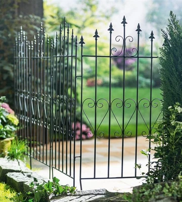 Metall Dekozaun Lilie 53x111 cm schwarz 4er Set Gartenzaun Metallzaun Steckzaun - Bild 1 von 4