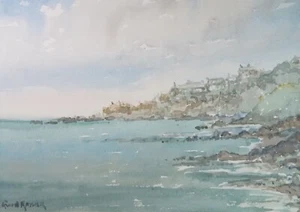 Original Watercolour, 'Coastal Village', Gwen Rayner, c1970's - Picture 1 of 3