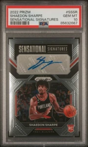 Shaedon Sharpe 2022 Panini Prizm Rookie Auto PSA 10 Trailblazers SS-SR S667 - Picture 1 of 2