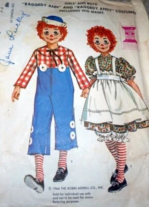 * SCHÖNE VINTAGE 1960er MÄDCHEN JUNGEN Raggedy Ann Andy KOSTÜME Medium 6-8 Jahre - Bild 1 von 1