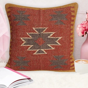Indian Vintage Jute Kilim Throw Pillow Cover Heavy Handmade Cushion Cover 18x18 - Picture 1 of 5