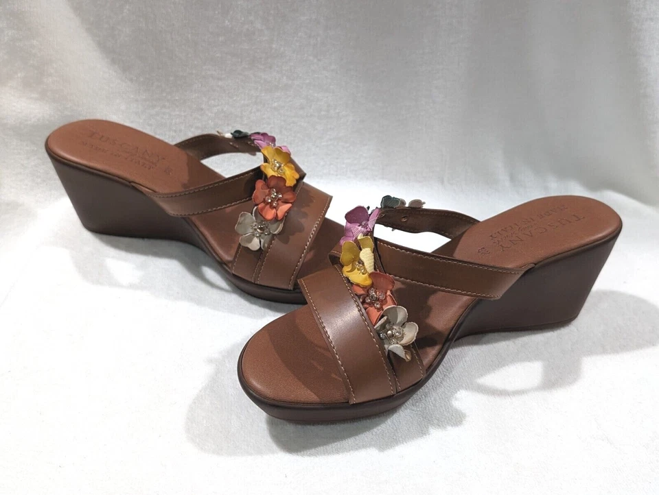 Sandálias anabela Easy Street Bellefleur Toscana bronzeada/multi feminina - Tamanho 8 nova com etiquetas de largura - Imagem 1 de 4