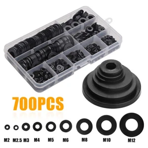Juego de lavadoras planas de nailon 700 piezas plástico grueso plano negro forma M2-M12 - Imagen 1 de 6
