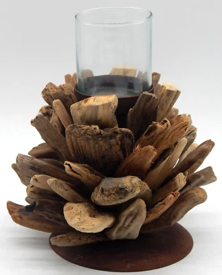 Driftwood Metal & Glass Rustic Votive 9" H x 8" W Candle Holder BEAUTIFUL - Image 1 of 4