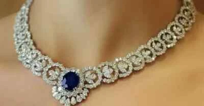 Collar Tenis Zafiro Azul Simulado Corte Ovalado Redondo 3Ct Chapado en Oro Blanco 14k Foto 1 de 4