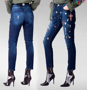 NEU SILVIAN HEACH Damen Blau Denim Strass Verschonert Mom Jeans 30 44 $245 - Bild 1 von 11