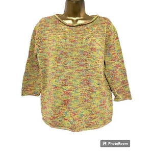 Y2K Marsh Landing Sweater M Oversized Cropped Chunky Knit Roll Collar 3/4 Sleeve - Picture 1 of 6