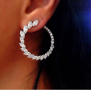 18 White Gold Plated Cuff Earrings made w Swarovski Crystal Marquise Stone - Picture 1 of 12