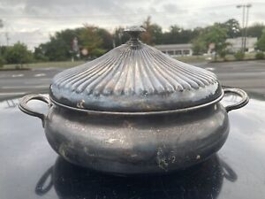 Gorham Heritage Silver Double Handled Covered Serving Bowl Lid 12” Wide 6” Tall