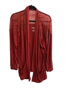 TORRID Super Soft Womens Cardigan Open Front Lace Yoke Maroon Size 2X - Picture 1 of 7