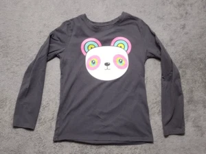 Cat & Jack Shirt Girls Medium 7/8 Cute Cat Panda Graphic Print Long Sleeve - Picture 1 of 7