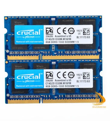 Crucial 16GB 2x 8GB 2Rx8 PC3-10600S DDR3-1333Mhz SODIMM Laptop Memory RAM 1.5V=- - Image 1 of 4