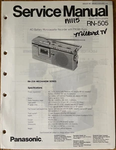 PANASONIC RN-505 MICROCASSETTE RECORDER FM/AM ORIGINAL SERVICE REPAIR MANUAL - Picture 1 of 1