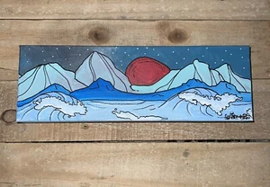 12 X 4 IncH Canvas Shortiez Ink Art Painting Gallery Iceberg Moon Waves Cool - Picture 1 of 1