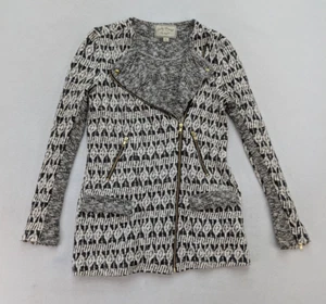 Lucky Brand Women's Sweater Size S White Black Moto Jacket Cardigan Zipper - Picture 1 of 13