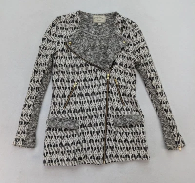 Lucky Brand Women's Sweater Size S White Black Moto Jacket Cardigan Zipper - Image 1 of 4