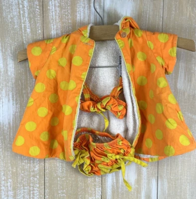 Traje de baño y funda de felpa bikini a lunares talla 4 naranja amarillo años 70 vintage Foto 1 de 4